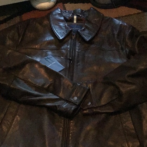 Men’s New Cole Haan Zip Leather Jacket. Java color. XL - Picture 5 of 8